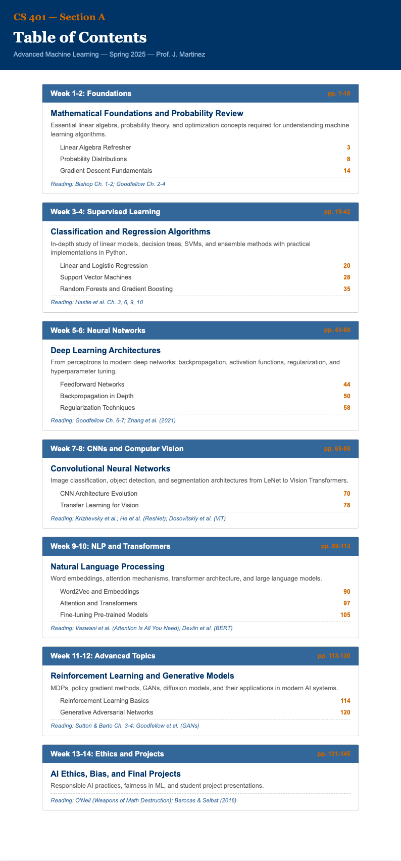 University Course Table Of Contents With Content